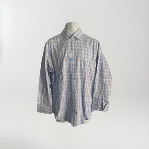 T.M. Lewin Mens Reguar Fit Lewin 100 Cotton White Blue Plaid Dress Shirt 16 33